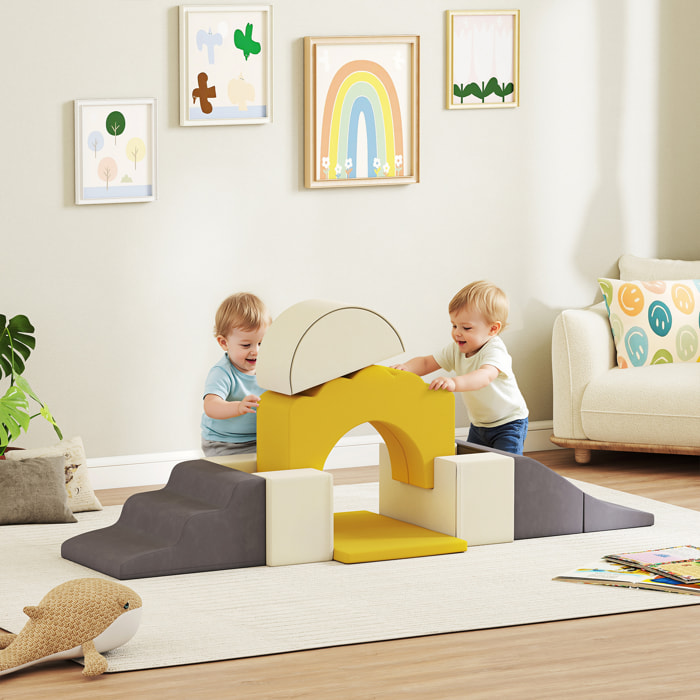 Juego de 7 Bloques de Espuma para Niños, Bloques de Psicomotricidad Infantil con Base Antideslizante, Montessori, Set de Escalada Suave Interior para Escalar y Gatear, 0,5-3 Años, Amarillo