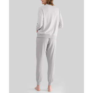Pijama mujer de rayas, escote redondo, abertura de botones, puños elásticos, manga larga y pantalón largo en vigoré