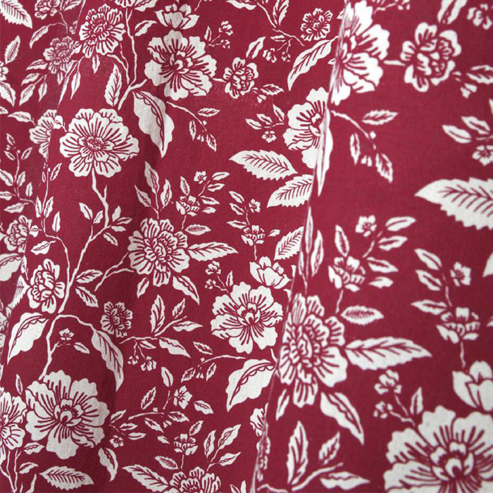 Rideau à oeillets motif fleurs - Rouge