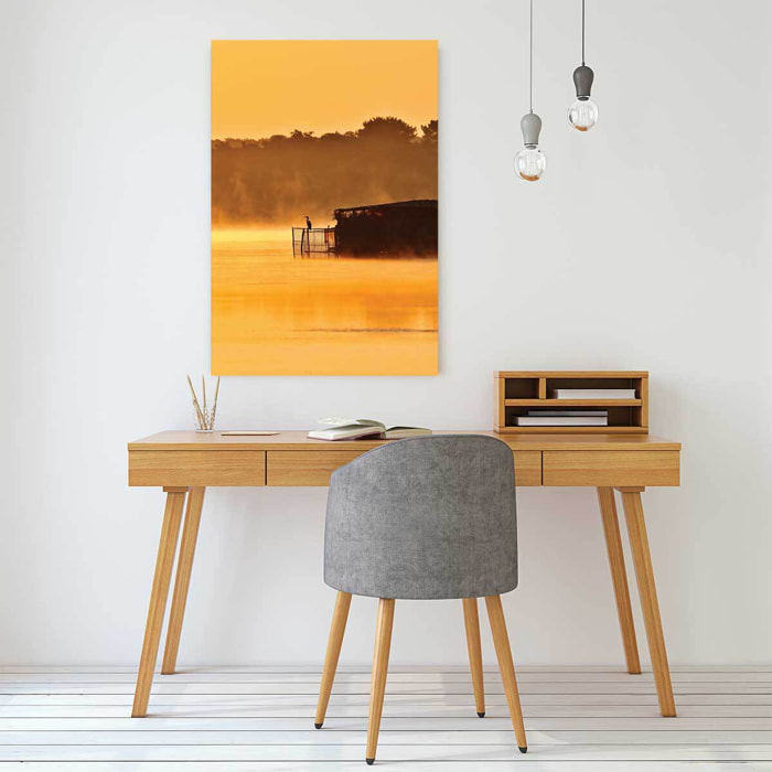 Tableau nature héron sur l'étang blanc  Toile imprimée