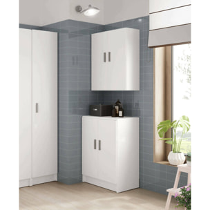 Armadio multiuso 2 ante Pan, Mobile ausiliario basso, Porta scarpe a 1 ripiano, Armadietto multifunzione, 59x37h80 cm, Bianco