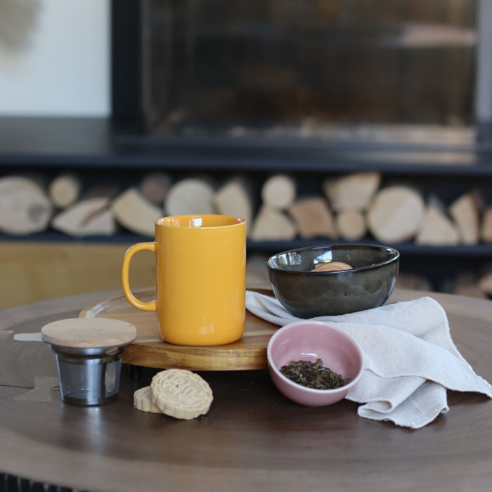 Tisanière en grès jaune avec couvercle en bois 350ml ANNA