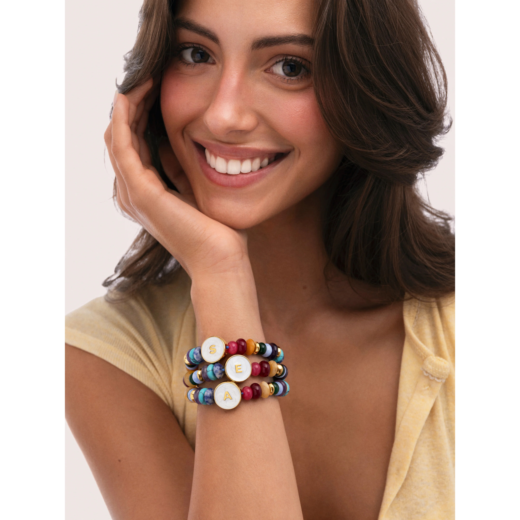 Pulsera Personalizada Letter Nácar Acero Baño Oro