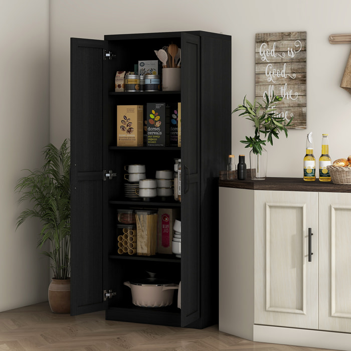 Buffet haut - armoire cuisine - 4 étagères réglables - dim. 60 x 40 x 160 cm - effet bois noir