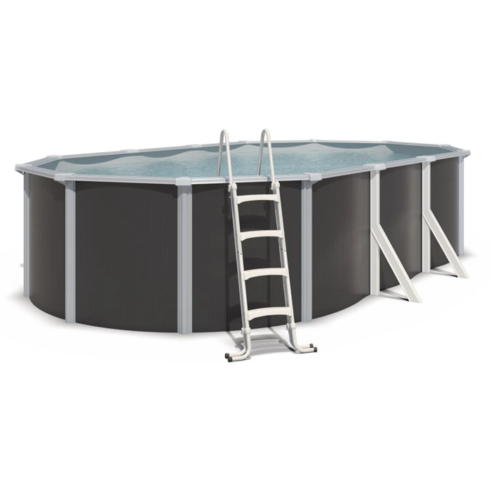 Piscine hors sol acier ovale 6,10 x 3,65 x 1,32 m anthracite VARUNA