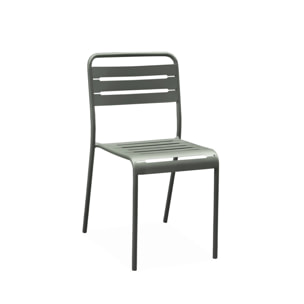Table de jardin métal + 2 assises kaki Amélia. lattes et bords arrondis. traitement antirouille
