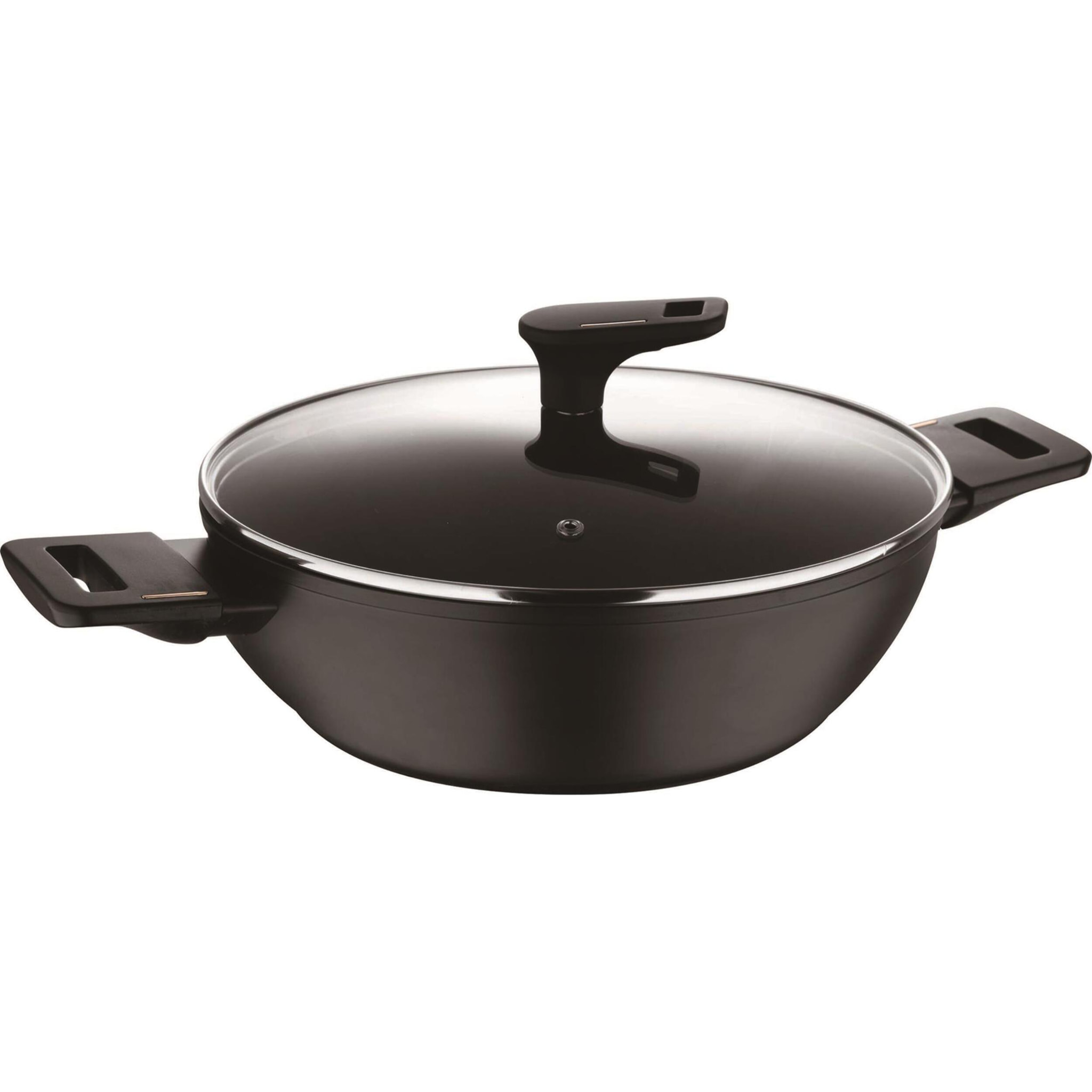 Juego de 2 Cacerolas Bajas Ø20cm (2,2L) + Ø28cm (4,2L) con tapas en Aluminio forjado color Negro Copper Bergner