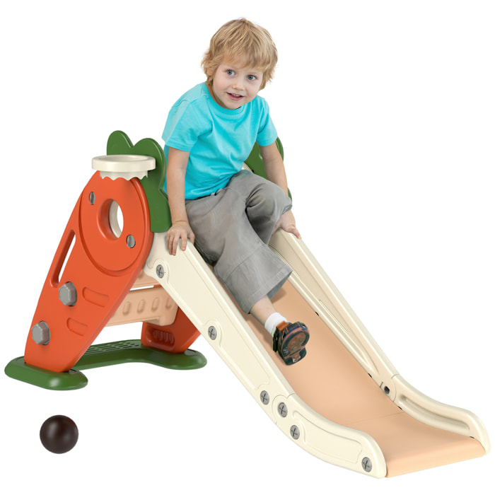 Toboggan pliable enfant 12-36 mois - panier basket, balle inclus - usage intérieur extérieur - HDPE orange beige