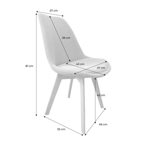 Lot de 4 chaises scandinaves revêtement velours côtelé gris clair. pieds bois de hêtre - Nils