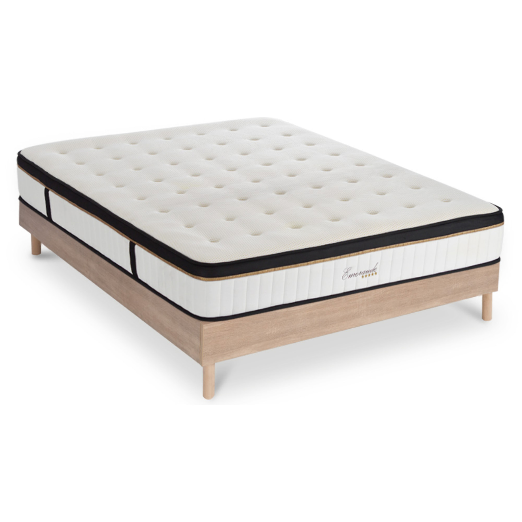 Ensemble EMERAUDE | 2 Places | Matelas Mémoire de Forme - 24 cm avec Sommier Kit Bois