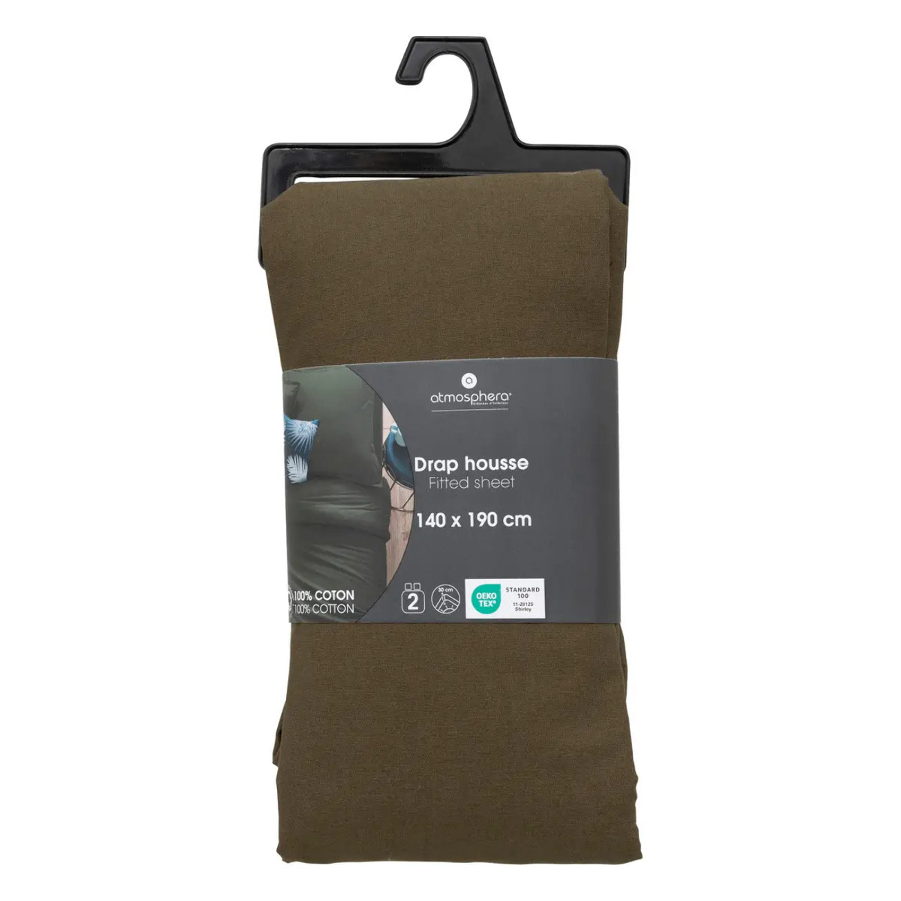 Drap-housse "Carina" en coton 140x190cm vert kaki