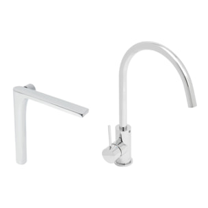 set mitigeur lavabo haut sans vidage + mitigeur cuisine 36,3 cm avec bras pivotant, chrome brillant (SATBSUR0271CR)