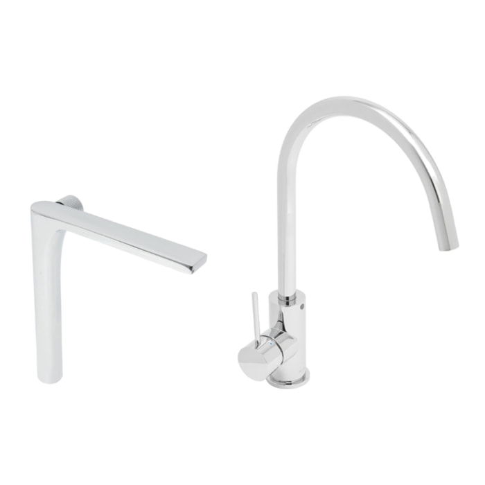 set mitigeur lavabo haut sans vidage + mitigeur cuisine 36,3 cm avec bras pivotant, chrome brillant (SATBSUR0271CR)