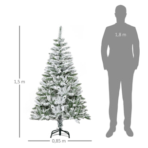 Árbol de Navidad Artificial 150 cm con Nieve Ignífugo con 358 Ramas Apertura Automática Base Plegable y Soporte Metálico Decoración Navideña para Interiores Verde