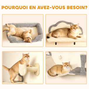 Arbre à chat design mural - parcours mural en bois pour chat 6 pièces variées - crème gris