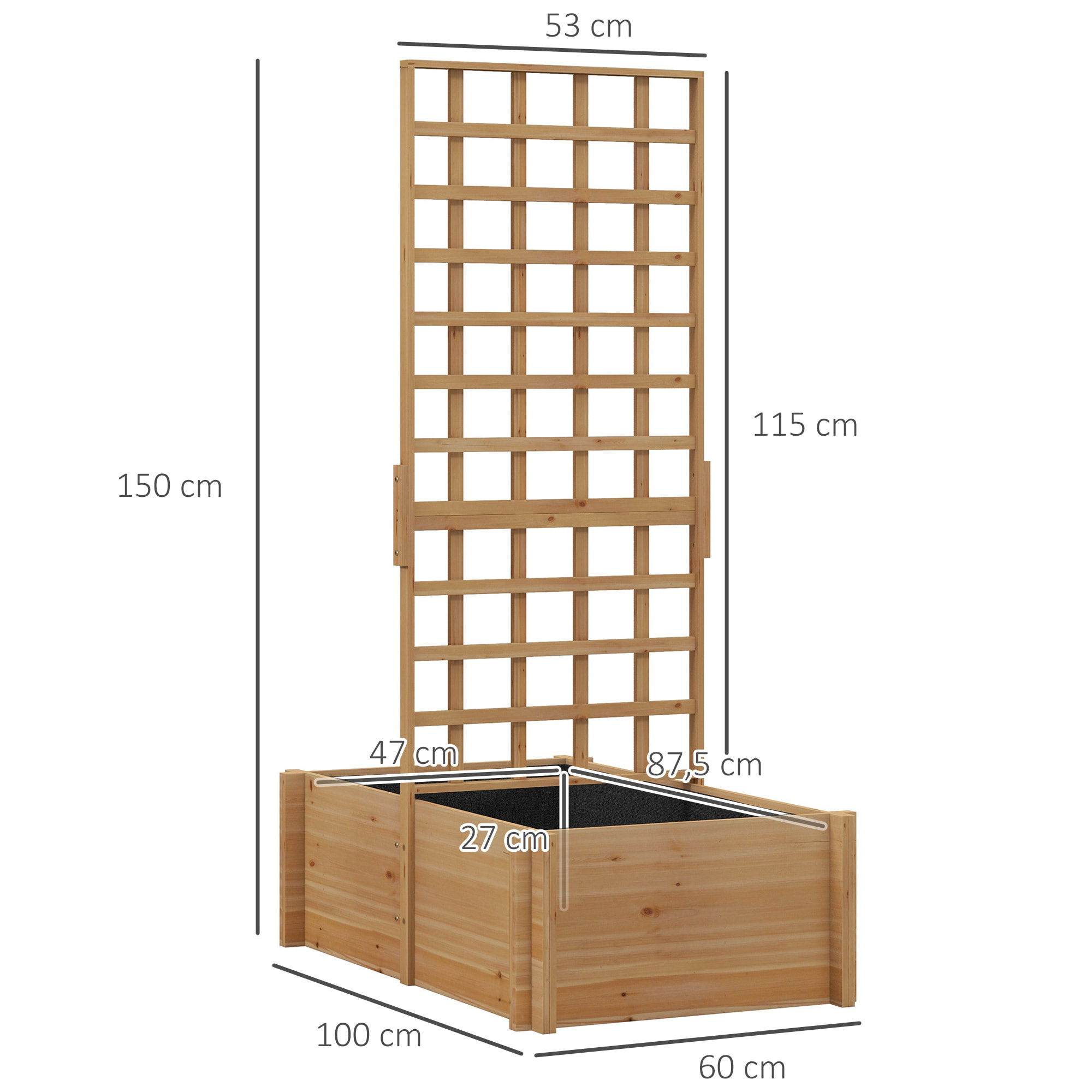 Jardinière avec treillis - dim. 100L x 60l x 150H cm - bois sapin pré-huilé