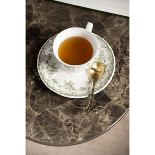 J-Line Tasse et sous-tasse fleurs - céramique - vert foncé/blanc - set de 6
