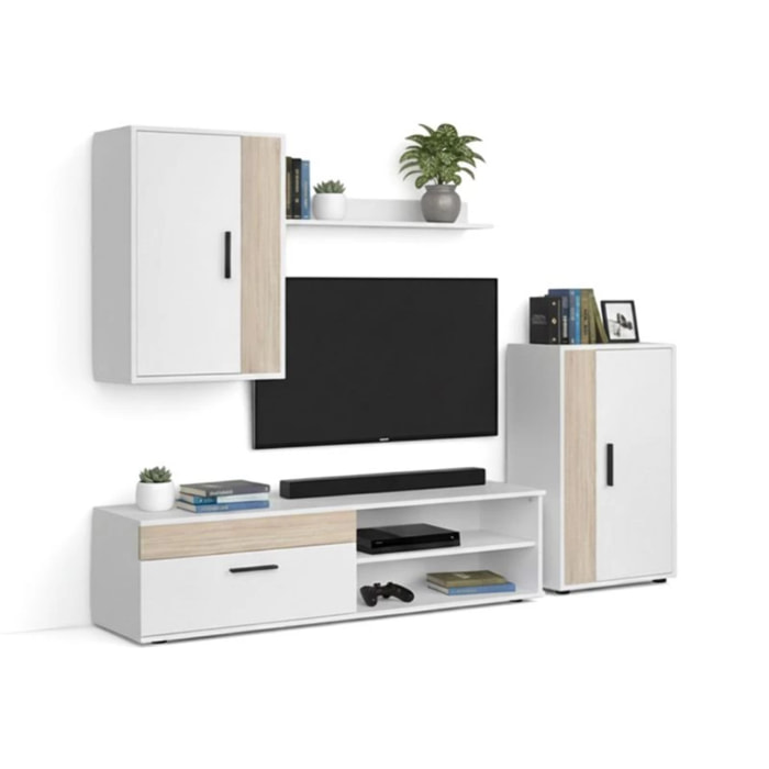 Mueble de salón modular Lunet en blanco artik roble canadian 190 cm Blanco Artik (Blanco Mate) - Roble Canadian