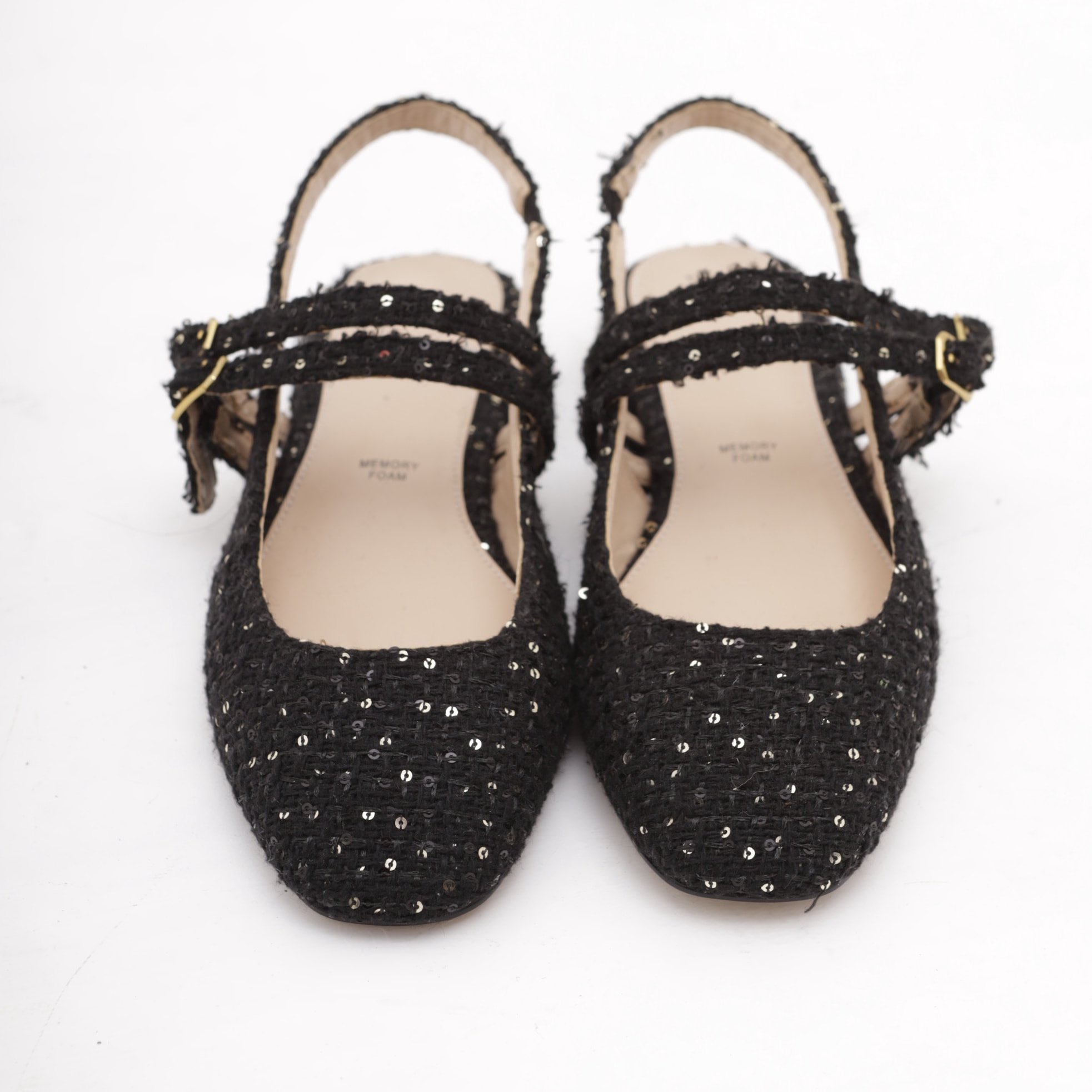 SLINGBACK FLAT TWEED NERO