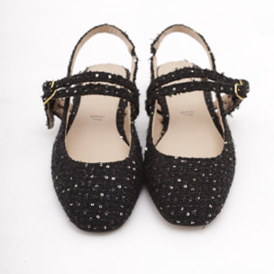 SLINGBACK FLAT TWEED NERO