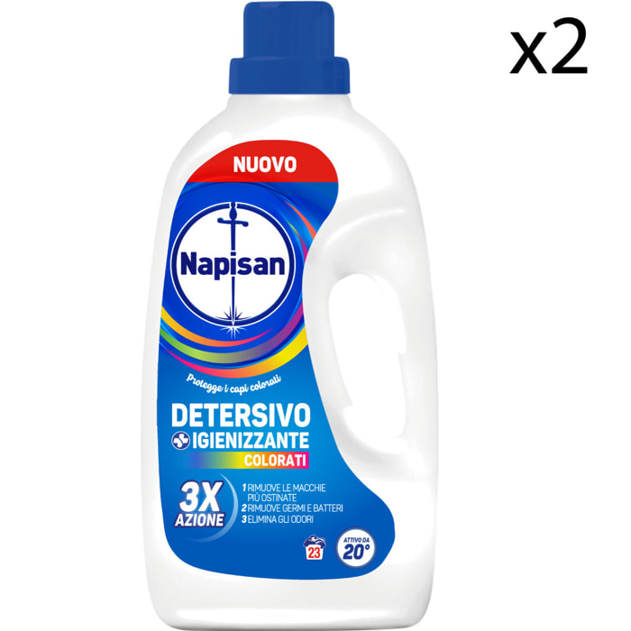 2x Napisan Detersivo Igienizzante Liquido Capi Colorati per Lavatrice Tripla Azione - Flacone da 1,15 Litri