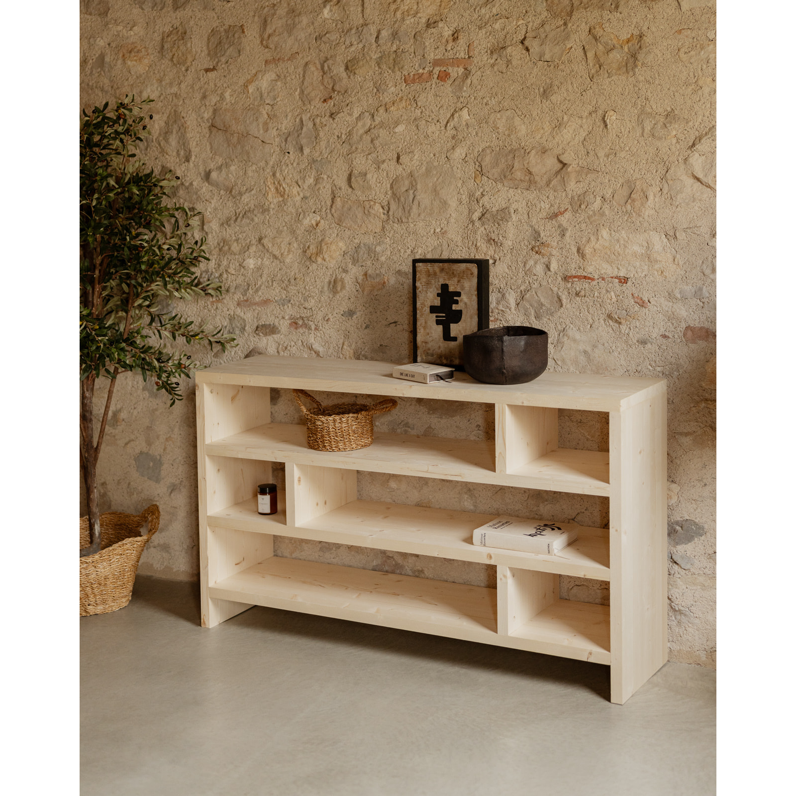 Estantería de madera maciza tono natural de 80x140cm Alto: 80 Largo: 140 Ancho: 35