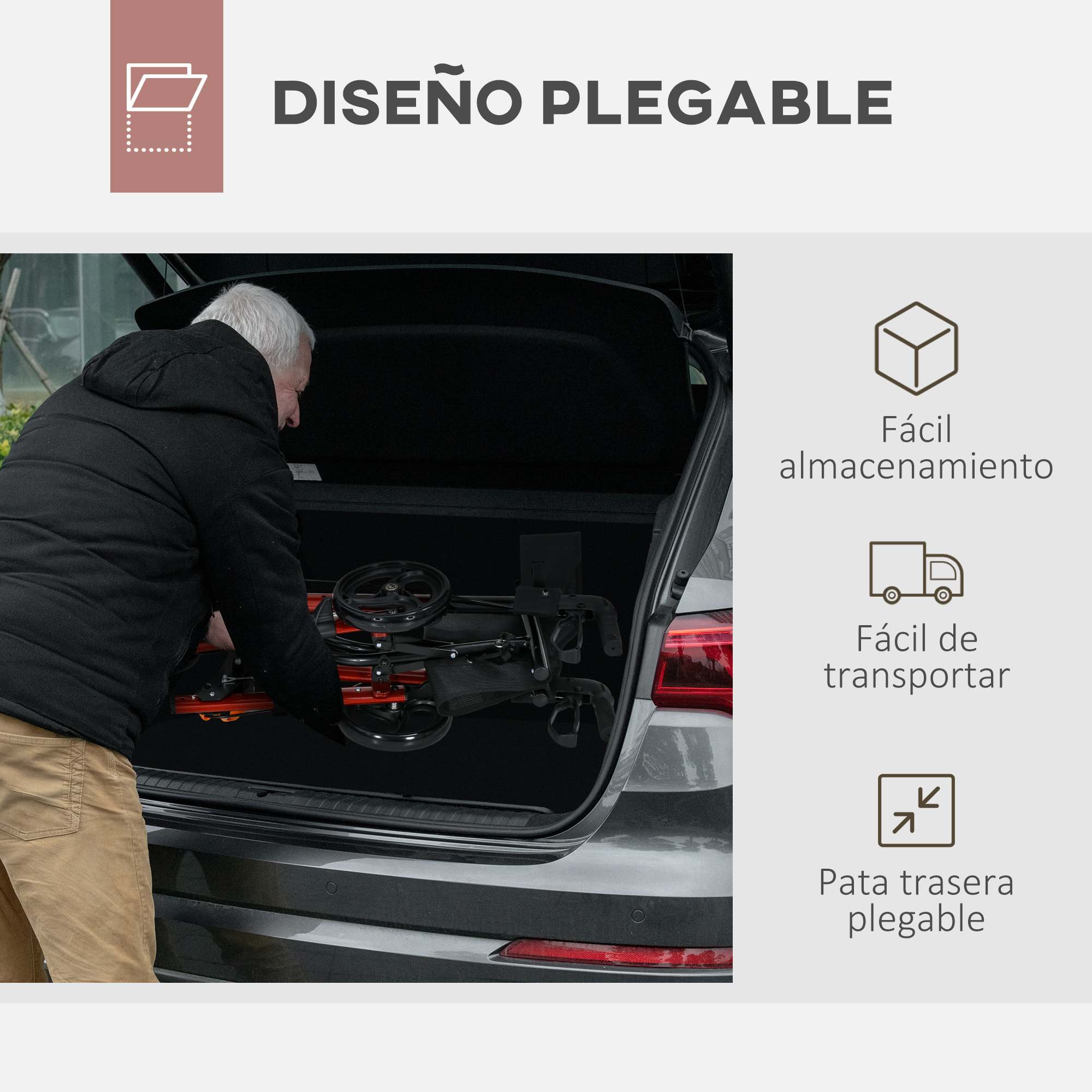 Andador para Ancianos Plegable de Aluminio Andador para Personas Mayores con Asiento y 4 Ruedas Andador con Altura Ajustable Frenos de Maneta y Bolsa de Transporte Rojo y Negro