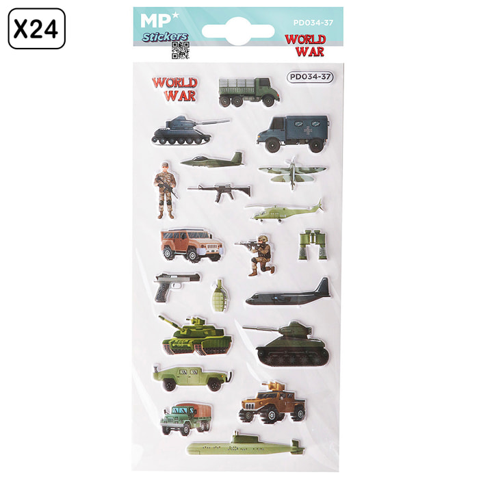 PACK 24 Uds. ADESIVI STICKERS IN RILIEVO DESIGN GUERRA MONDIALE