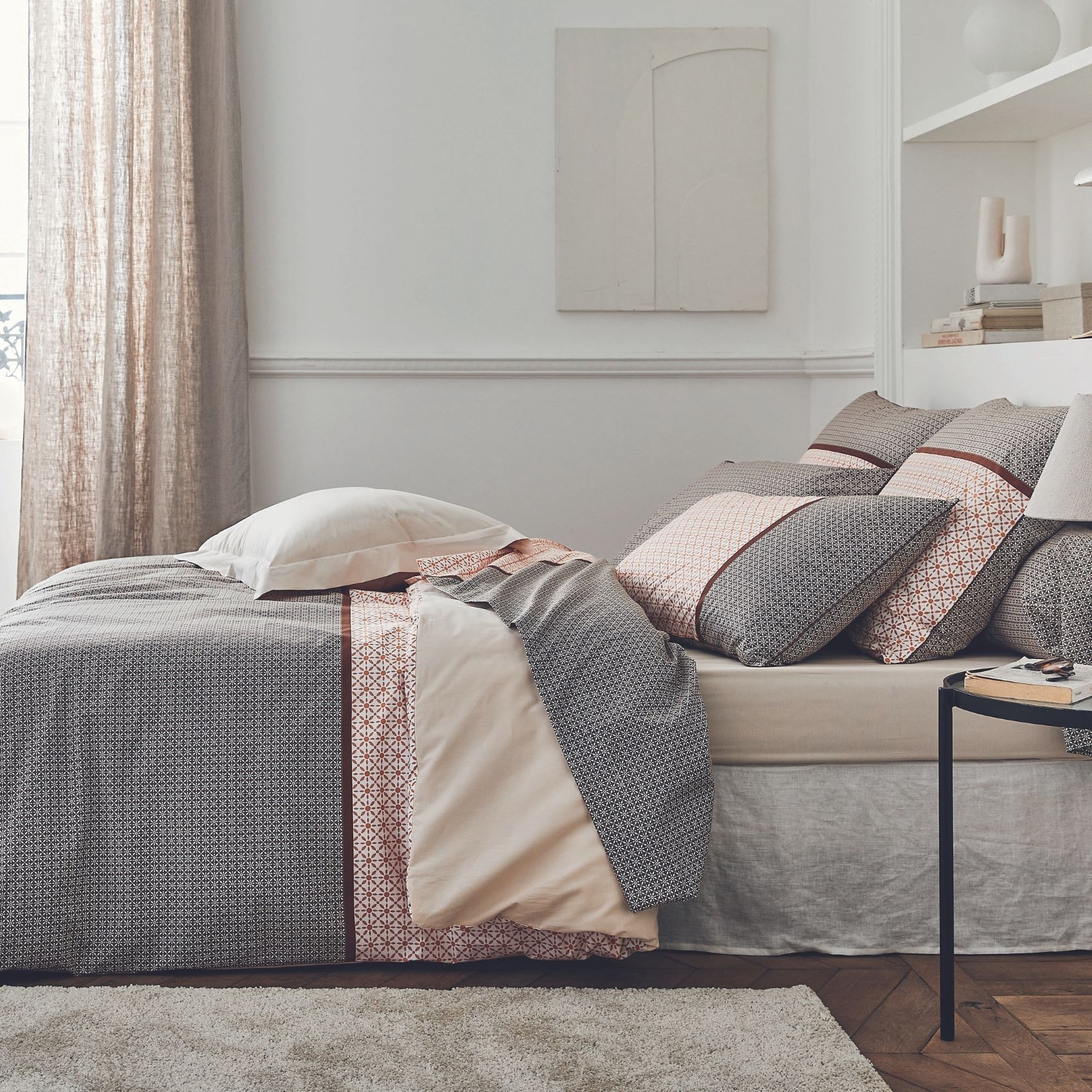 Parure de couette en percale esprit graphique - Beige foncé