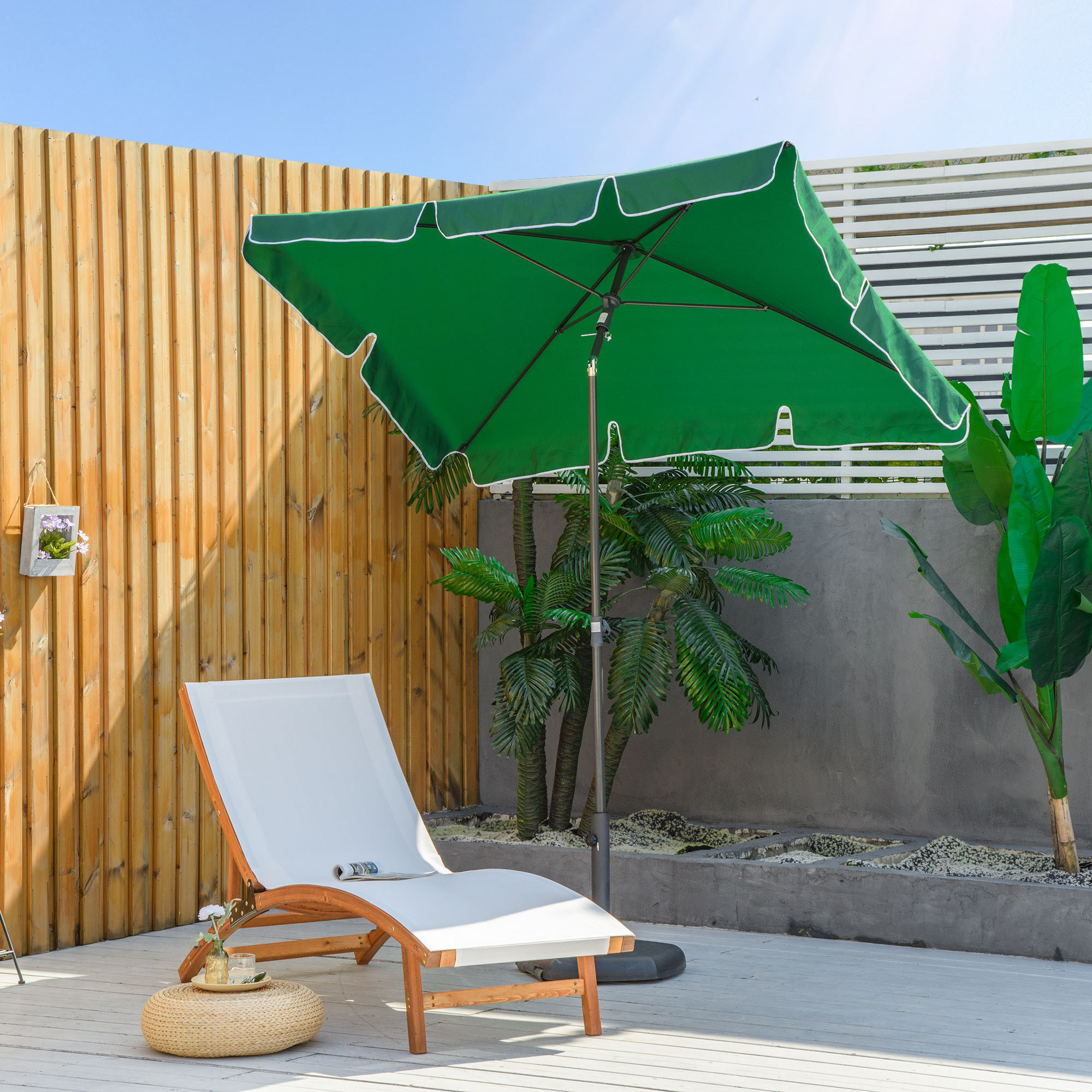 Sombrilla Rectangular de Jardín 198x130x240 cm Parasol de Aluminio con Función de Inclinación para Terraza Patio Exterior Verde