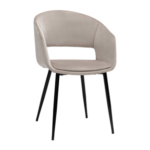 Chaise design en tissu velours taupe et métal noir PRISMA