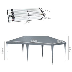 Carpa Plegable Gazebo 6x3 m Cenador Plegable con Altura Ajustable en 3 Niveles Toldo Anti-UV y Bolsa de Transporte para Camping Fiestas Gris Claro
