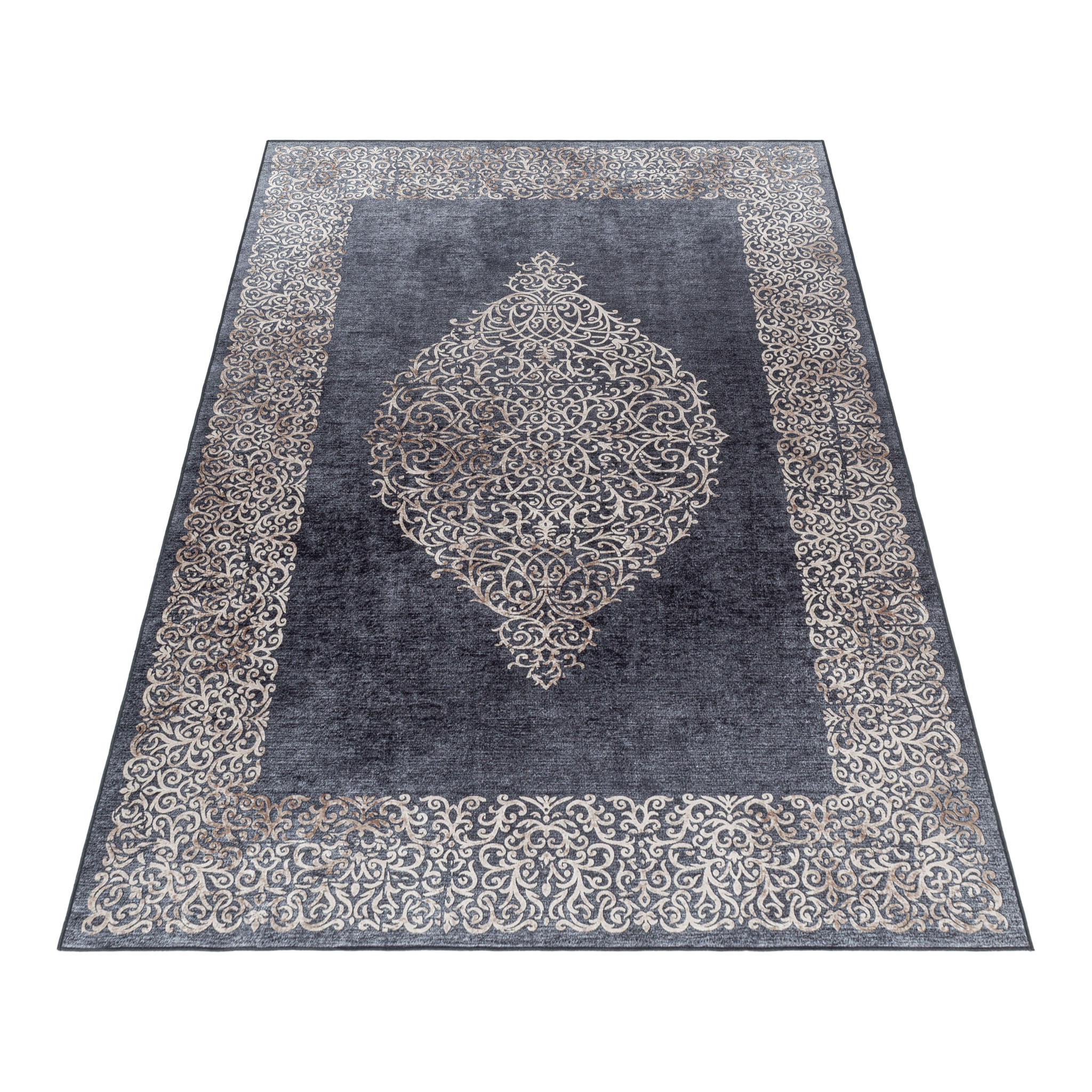 FIESTA - Tapis baroque médaillon noir