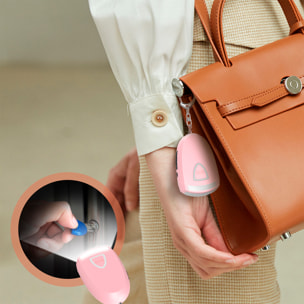 Alarma SOS personal con LED brillante y sonido de 130 dB. Batería recargable y activación rápida por tirón de anilla.