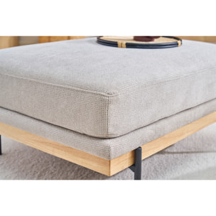 Pouf repose pieds en tissu chenille beige et métal noir TODD