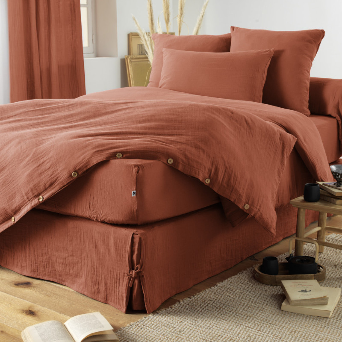 Drap plat "Gaïa" "Gaze de Coton"  -  Gaïa Terracotta