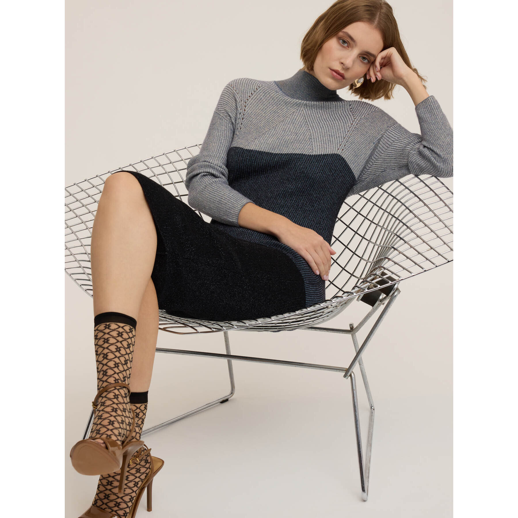 Motivi - Vestido tubo de punto mezcla lurex - Gris