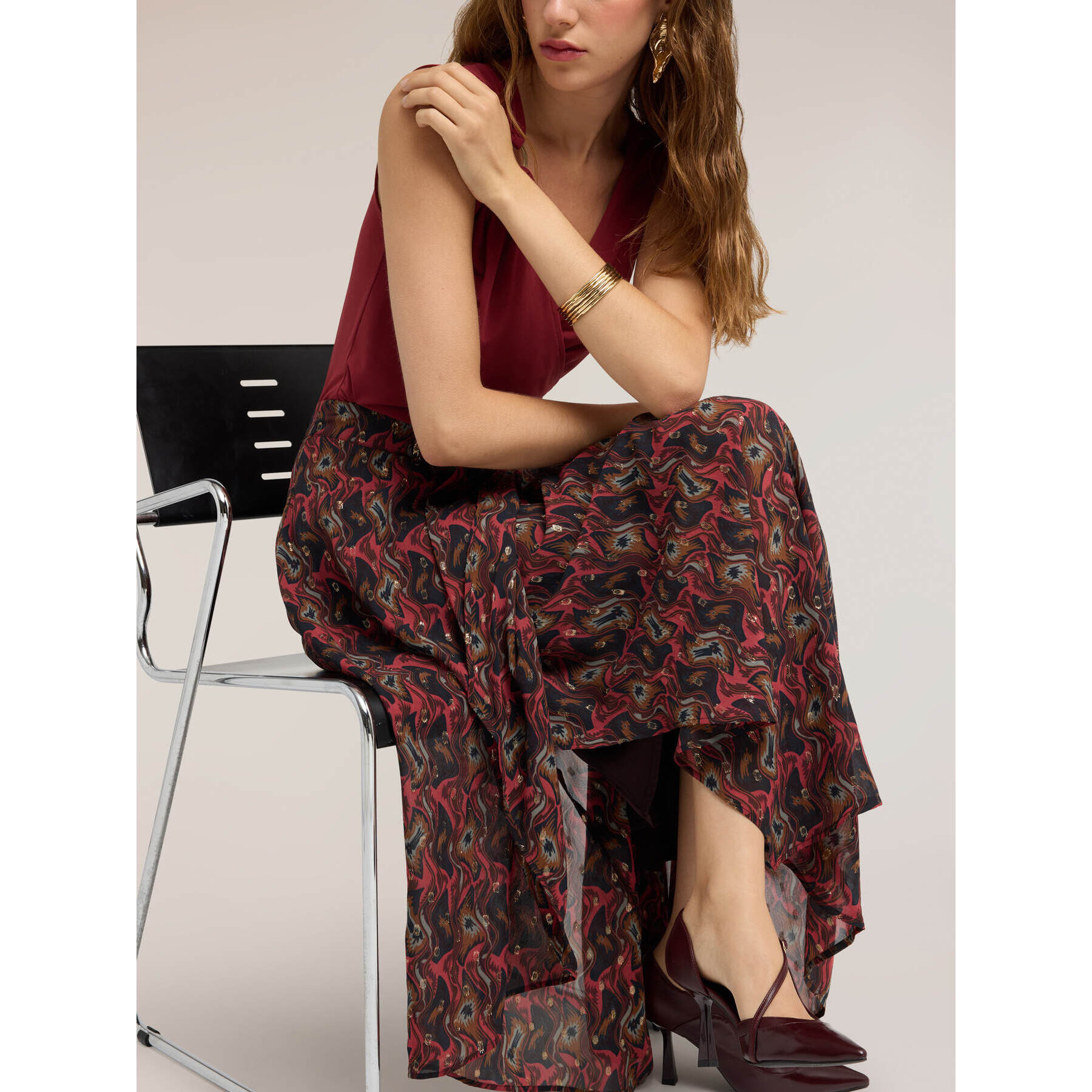Motivi - Gonna maxi in georgette stampata - Rosso