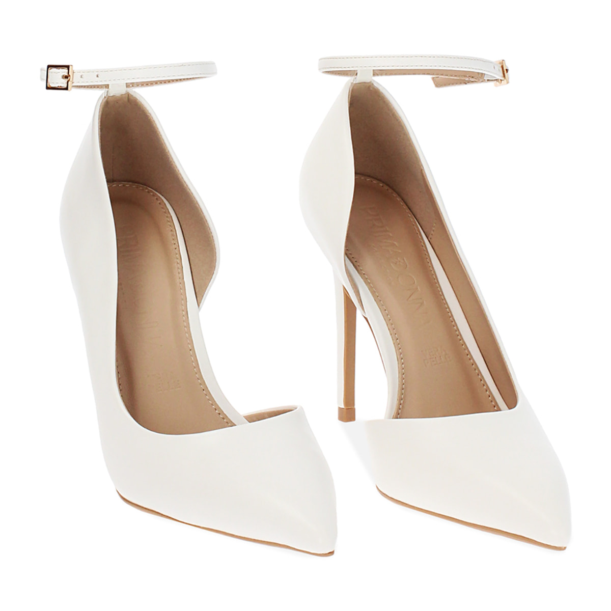 Décolleté donna bianche con cinturino, tacco 11 cm