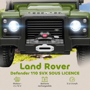 Voiture électrique enfant Land Rover Defender 110 SVX 12V 5Km/h max. télécommande vert