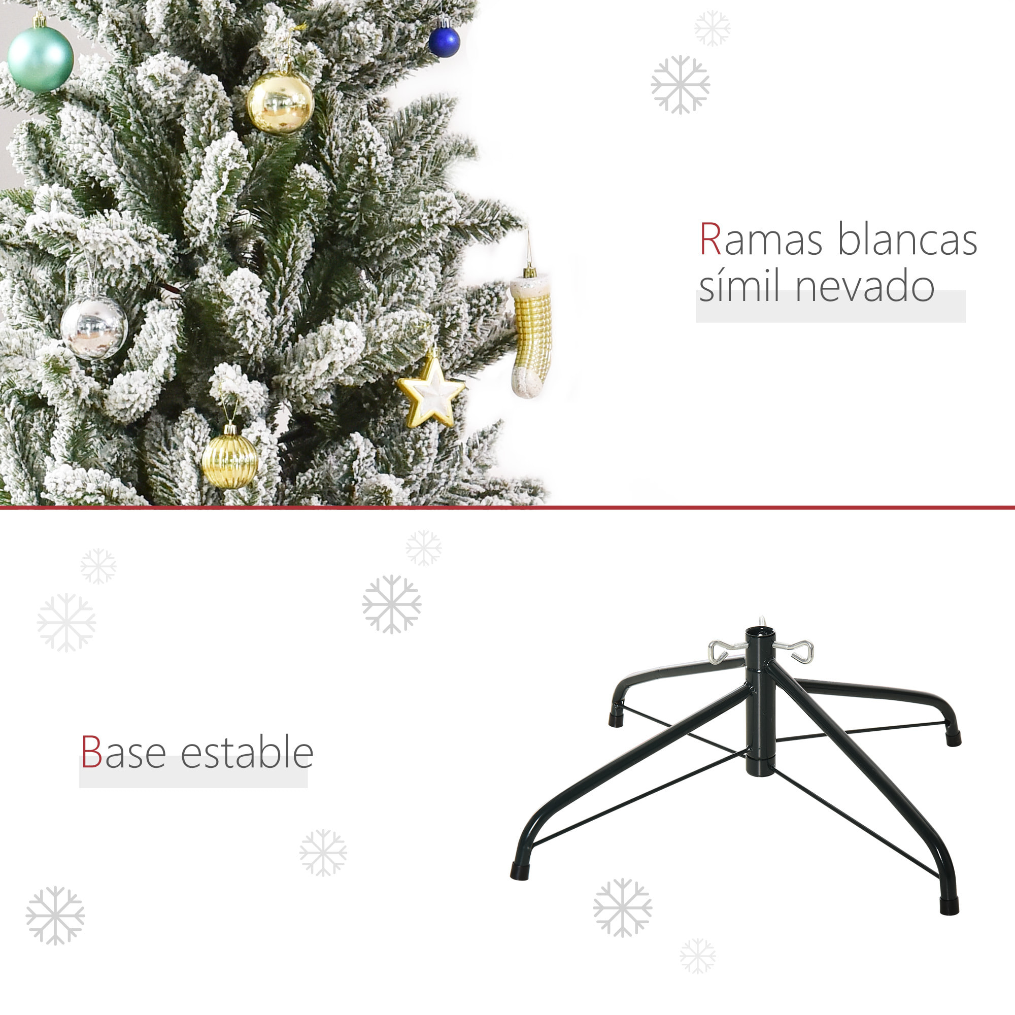 HOMCOM árbol de Navidad Nevado Artificial 180 cm con 394 Ramas Ignífugas de PVC Apertura Automática Base Plegable y Soporte de Acero Decoración Interior Ø60x180 cm Verde y Blanco
