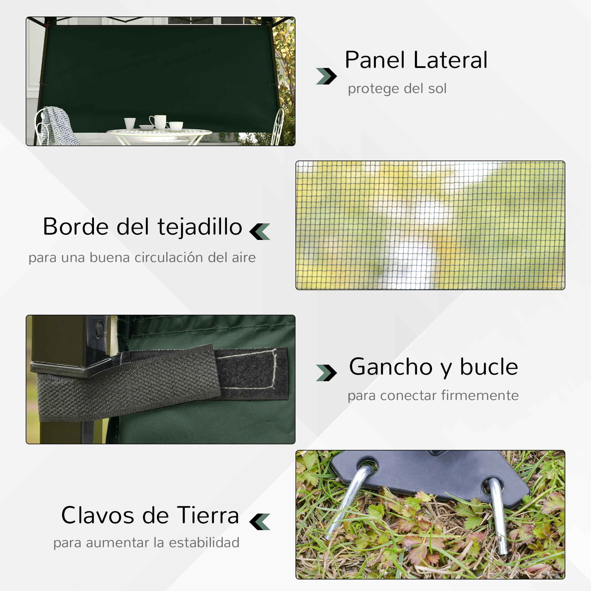 Carpa Plegable 220x220x200 cm Cenador Plegable con 1 Pared Lateral Bolsa de Transporte Impermeable y Protección UV50+ para Jardín Patio Verde