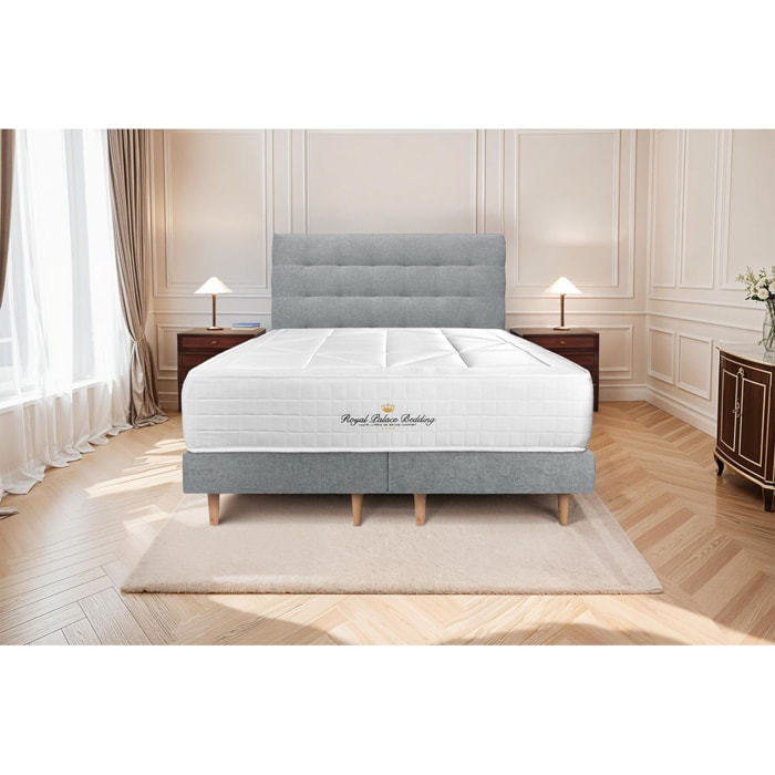 Lit Windsor double Sommier monobloc en tissu - pieds bois