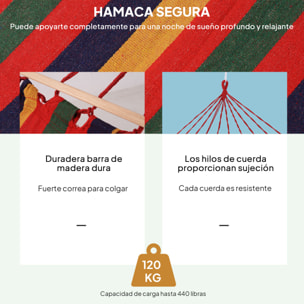 Hamaca de Jardín 200x100 cm Hamaca Colgante con Travesaños de Madera Carga 120 kg para Patio Terraza Balcón Camping Multicolor