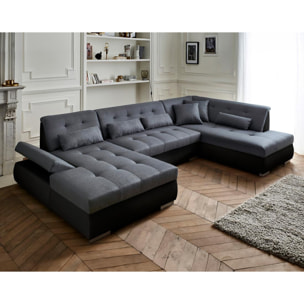 Vermont - canapé panoramique d'angle droit - 7 places - XXL - Noir / Gris