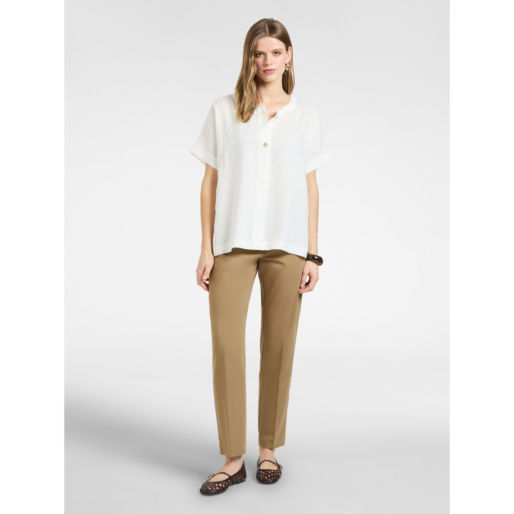 Elena Mirò - Camiseta de lino y algodón - Blanco