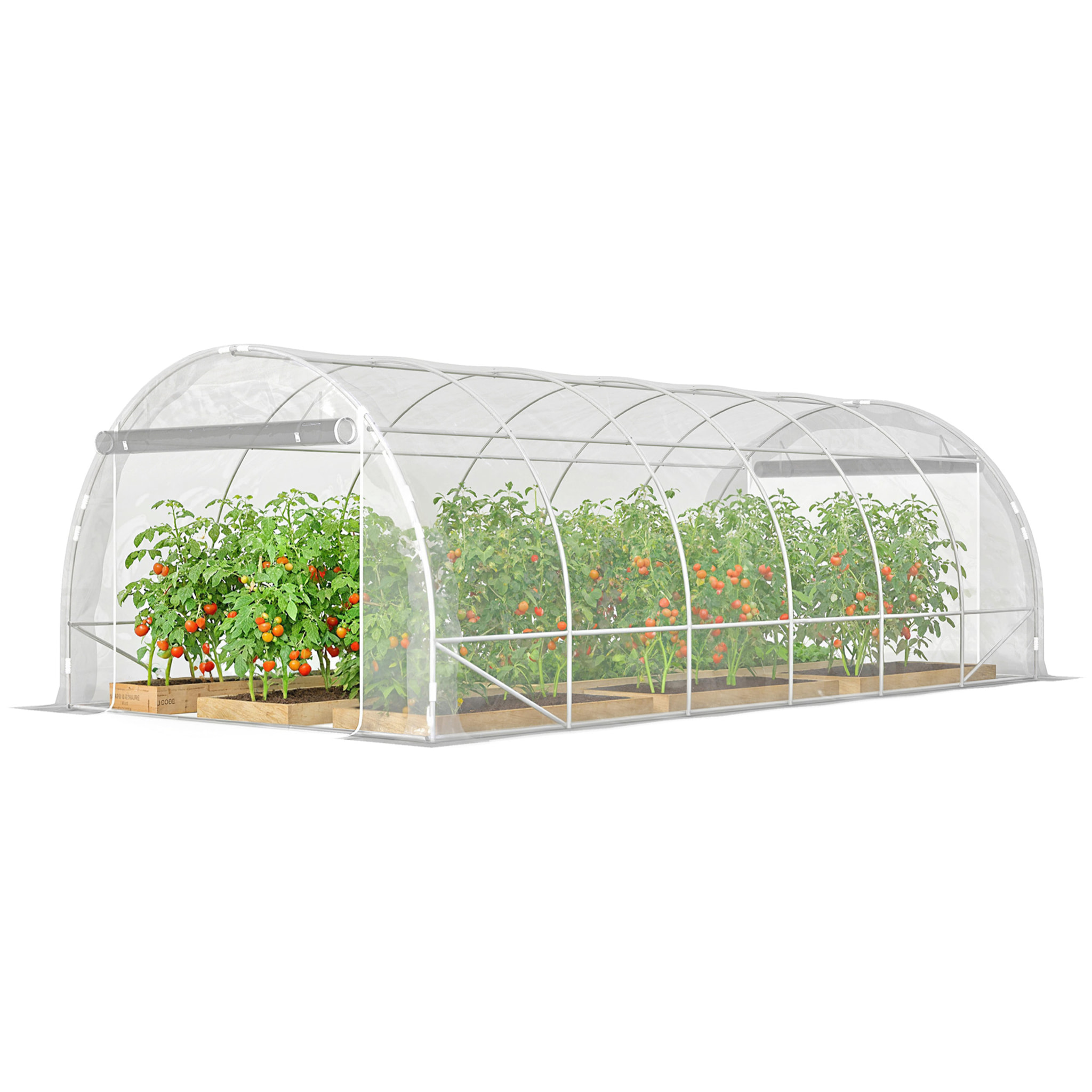 Serre tunnel de jardin 18 m² - 2 grandes portes enroulables - acier galvanisé bâche transparente