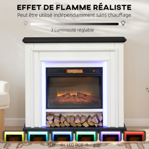 Cheminée électrique LED multicolore design classique grande taille 105 x 27 x 97 cm télécommande blanc noir