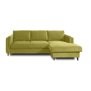 Brooke - canapé d'angle droit - convertible avec coffre - 4 places - en velours - Vert Olive
