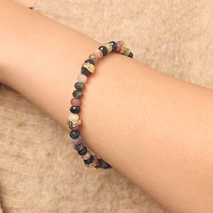 Bracciale con Rondelle Martellate e Pietra Naturale Tormalina Multicolore